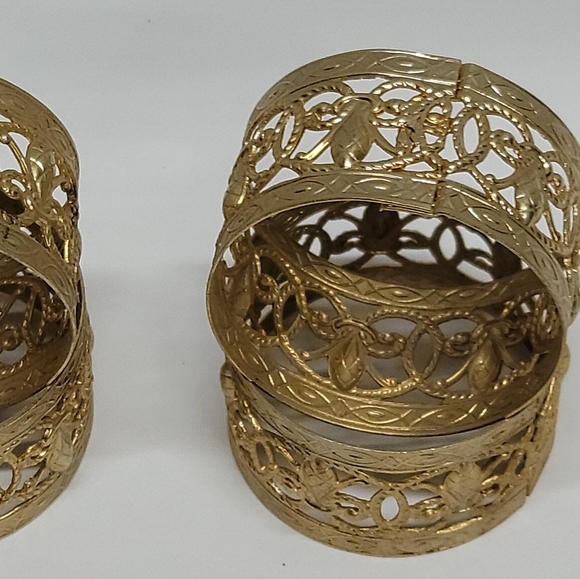 Set Of 6 Brass Filligree Napkin Rings - Picture 2 of 5